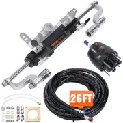 Hydraulic Outboard Steering Kit, 300HP, Marine Boat Hydraulic Steering System, with Helm Pump Two-Way Lock Cylinder and 26 Feet Hydraulic Steering Hose, for Single Station Single-Engine