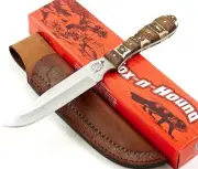Fox N Hound Stag Wood Handle Skinner Knife FH622 Leather Sheath Fixed Blade