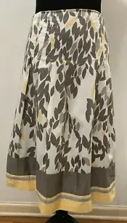 Nic + Zoe Womens Fit & Flare Pleated Skirt Size 14 Ivory Leaf Print Cotton Lined