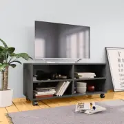 High Gloss Grey TV Cabinet with Wheels 90cm Engineered Wood Storage Unit