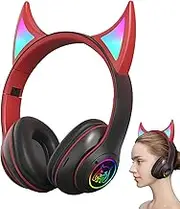 Wireless Over-Ear Headphones | Over The Ear Wireless Headphones | Devil Cat Ear Gamer Headphones, 19.5x18cm Wireless Cat Ear Headphones with Lights, Cute Devil Ear Headphones for Gamers