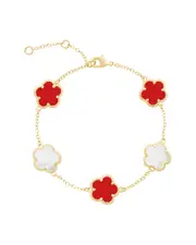 JanKuo Flower 14K Plated Gemstone Station Bracelet