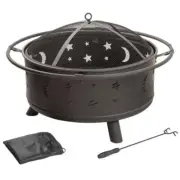Pure Garden Fire Pit Cover+Portable+Screen+Round+Steel+Weather Resistant Black