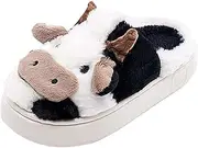 [Vaveren] Winter Cow Plush Slippers Animal Indoor Shoes Cute Adorable Creative Valentines Day Gifts for Him for Apartment Dorm Male Men
