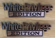 Pair Set White Privilege EDITION emblem 3D Fender Badge Decal Car Truck