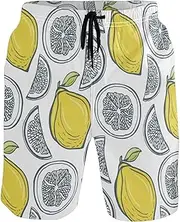 [GuoChe] Mens Funny Swim Trunks Cute Yellow Lemons Quick Dry Swimwear Sports Running Swim Board Shorts Pants with Mesh Lining