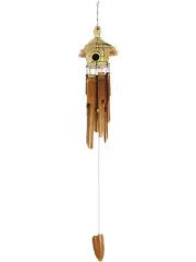Bamboo Wind Chime 6 Tubes Bird Feeder Hole Straw House