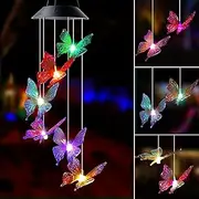 Wind Chimes Outdoor Large Solar Garden Lights Hanging Waterproof Color Changing Butterfly Decorations