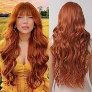 Long Orange Wigs for Women Body Wave Ginger Hair Synthetic Wigs with Fringe
