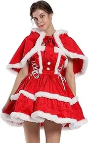 [Generic] Christmas Dresses for Women | Warm Red Women Christmas Costume Dress - Women Dresses Outfit with Skirt and Hooded Cloak for Men, Women, Friends