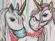 Unicorn Collectible 11 x 14 Art Print Wearing Quarantine Mask Steampunk Brony