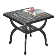 Outdoor Cast Aluminum Square Side Table, Patio End Table Bistro Coffee Table