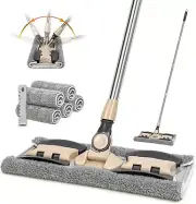Professional Microfiber Hardwood Floor Mop, Flat Mops with 5 Pieces Reusable Was