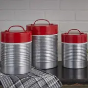 Vintage Thermos Bright Red Top Country Cottage Canister Set of 3
