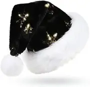 2024 Christmas Hat for Adults, Deluxe Velours Santa Hat with Soft Liner, Plush Brim Santa Claus Santa Hat with Golden Sequins Snowflake for Men Women