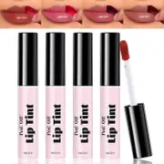 Unbrand Peel Off Matte Lip Tint, Lasting Matte Tattoo Lip Gloss, Non-Stick Cup Tinted Lip Stain, Liquid Lipstick Waterproof Lip Makeup 4 Colors
