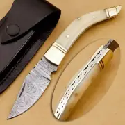 Custom Handmade Damascus Steel Folding Pocket Knife Best Gift for him groomsmen