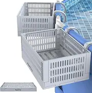 XL Poolside Storage Basket 2pcs, Foldable Above Ground Pool Storage Basket for Pool Toys, Towels, Beverages, Poolside Organizer, Pool Accessories for Above Ground Swimming Pool, Grey