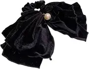 [HUFFA] Retro Black Velvet Ruffled Ribbon Hair Accessories With Pearl Pendant Large Intestine Hair Ring