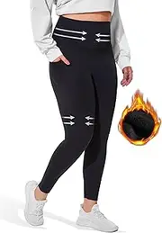 [Viconow] Fleece Lined Leggings for Women with Pockets, Tummy Control High Waisted Plus Size Compression Yoga Pants(S-3XL)