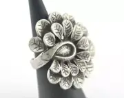 Leaves Ring Adjustable Bezel - Antique Silver Plated brass 7US size 2824