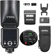Godox V100S Wireless Camera Flash 100W Round Head Speedlite 1/8000s 2980mAh Battery 1.7s Recharge Time Built-in LED Setting Lamp with Removable Sub-Flash + 24 Pieces Flash Gels for Sony Camera