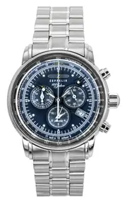 Zeppelin 100 Jahre Chronograph Tachymeter Alarm Quartz 6 Jewels Z7680MB3 Mens Watch Stainless Steel Blue Dial