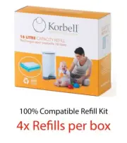 Korbell Nappy Bin Refills 4,8 or 12 refills for 16L bin - 100% Compatible
