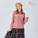 在飛比找遠傳friDay購物優惠-Pink*豹紋蕾絲拼接彈性棉質長袖上衣(2色) J1308A