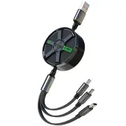 6A 100W USB-A to Type-C/iP/Android Retractable Cable Fast Charging Copper Core Line 1.2M Long for iPhone 15 14 13 for Hu
