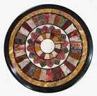 3'x3' Marble Side Table Dining Table Top Semi Precious Overlay Hallway Decor