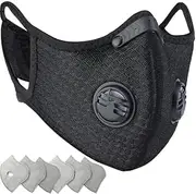 Reusable Dust Pollution Mask with Activated Carbon Filter, Black