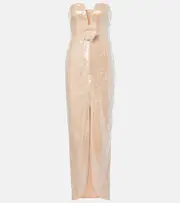 [Self-Portrait] Self-Portrait Floral-appliqué sequined gown AU 14 beige