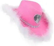 [TEMPNAP] Valentine's Day Cowboy Hat Hats Cowboy Hat for Women Cowgirl Hat Women Hat Pink Cowgirl Costume Pink Cowgirl Hat Pink Fuzzy Cowboy Hat Furry Hat Non-woven Fabric