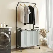 Rolling Laundry Basket Organizer with Hanging Clothes Rack: 3 Section Laundry...