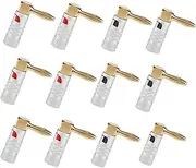 12PCS 90 Degree 24K Gold Plated Banana Cable Plugs, Right Angle Audio Jack Connector, Double Screw Lock, Speaker Cable Connector for Amplifier, HiFi, Receiver (6 Black and 6 Red)