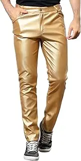 [Lars Amadeus] Men's Metallic Pants Slim Fit Night Club Disco Shiny Faux Leather Pants