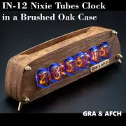 IN-12 Nixie Tubes Clock in Brushed Oak Vintage Wooden Case Temp F/C Slot Machine