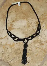 KENNETH J LANE KJL BLACK TASSEL MICRO BEADED MULTI LOOPED LONG NECKLACE NWT