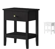 ALFORDSON Bedside Table with Drawer 50cm x 35cm x 60cm, Modern Nightstand with Storage Drawer and Open Display Shelf Hamptons Style (Black)