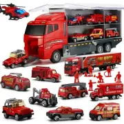 19 Pcs Fire Truck with Firefighter Toy Set, Mini Die-cast Fire Engine Car in ...