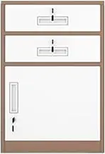 Metal Filing Cabinet with Lock, 2 Drawers and 1 Cabinet, Under Desk File Cabinet for A4 Documents, Coffee