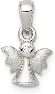 [JewelryWeb] 925 Sterling Silver Solid Polished and Satin CZ Cubic Zirconia Simulated Diamond Religious Guardian Angel Pendant Necklace 15.2x8.65mm Wide