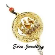 Disney Couture Pirate GHOST SHIP Necklace Gold Plate Freshwater Pearl Turquoise