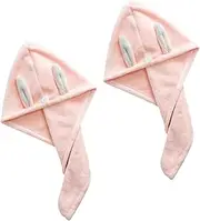ADOCARN 2pcs Coral Fleece Hair Drying Towels Fast-Drying Head Wraps Comfortable Bath Towels for Girls