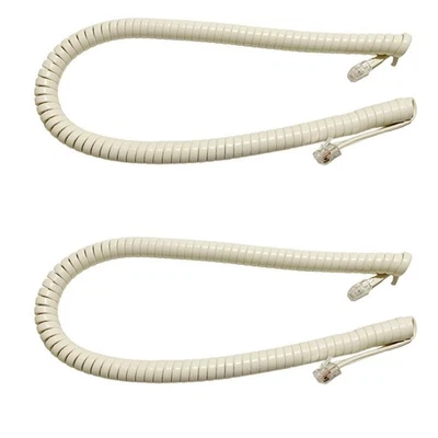 NEW 12 Foot Handset Receiver Curly Cord for Landline Phone Ivory Color (2-Pack)