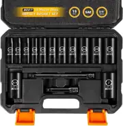 3/8" Drive Deep Impact Socket Set, 15 Piece SAE Socket Set 1/4" to 1", Includes