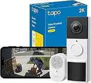 Tapo Wireless Doorbell Camera, 2K 3MP Battery-Powered Video Doorbell, 160° Ultra-Wide View, Full-Color Night Vision, AI Detection, IP65 Weatherproof, Compatible with Alexa&Google Assistant D210