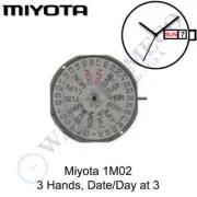 Genuine Miyota 1M02 / GM02 Watch Movement Japan 3 Hands, Date/Day at 3