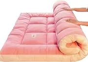 Foldable Futon Tatami Mattress 2 Seater Thicken Japanese Sleeping Mattress Thick Ultra-Soft Soft Bed Mat Floor Pad for Student Dormitory Bedroom, for Camping Sofa(Pink,150 * 200cm)